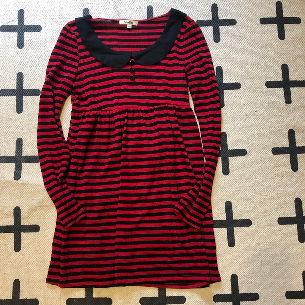 Goth Striper Dress with Peter Pan Collar